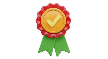 Gold Ribbon with Check Mark Icon Award Badge Seal of Approval Success Achievement Vector Illustration