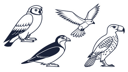 Bird Illustrations – Owl, Falcon, Hawk, Flying Bird and Songbird Vector Art Designs Representing Wildlife, Nature and Avian Species.