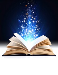 Open Book Glowing Magic, White Background