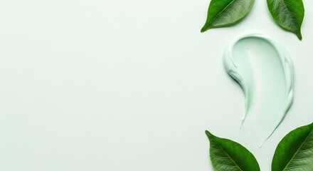 Obraz premium Natural Green Cream Cosmetic Product with Fresh Leaves on a Mint Background