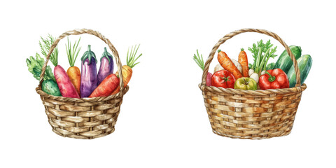 vegetables in the basket watercolor vector illustration