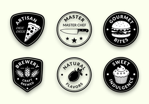 Black And White Food Emblem Set