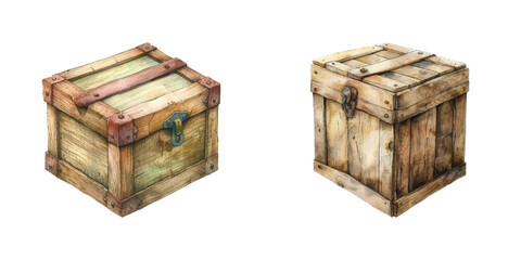 wooden box watercolor vector illustration
