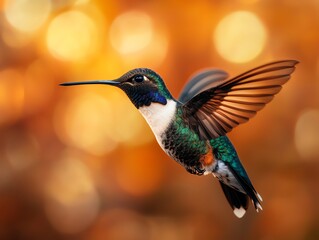 Naklejka premium A hummingbird caught between two realms one filled with golden morning light, the other with deep twilight blues