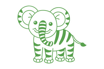 A sweet cartoon elephant with green stripes and a happy smile stands cheerfully