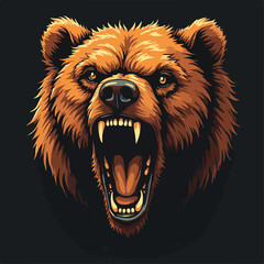 Vector Illustration of Aggressive Bear Head in Realistic Style with Warm Brown Tones and Sharp Detailing