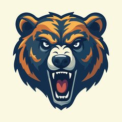Vector Illustration of Aggressive Bear Head in Modern Stylized Design with Bold Colors and Sharp Lines