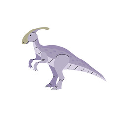 Cartoon dinosaur parasaurolophus. Flat modern style drawing. Prehistoric Jurassic period character. Vector illustration isolated on white.