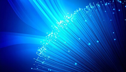 Abstract image of glowing blue fiber optic strands