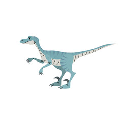 Cartoon velociraptor. Flat simple style carnivore dinosaur. Jurassic predator animal. Vector illustration for kid education or party design elements. Isolated on white background.