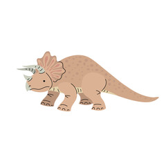 Cartoon triceratops. Flat simple style herbivore dinosaur. Jurassic age animal. Vector illustration for kid education or party design elements. Isolated on white background.