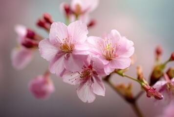 Close-up of delicate pink cherry blossoms with soft background for springtime beauty
