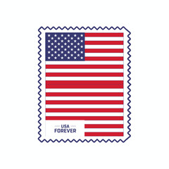 Hand-drawn icon of a US flag Stamp with a table on a white background