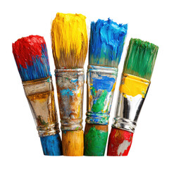 Obraz premium Colorful paintbrushes loaded with different paint colors, isolated