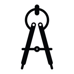 Geometric Drawing Compass in Solid Black Icon.