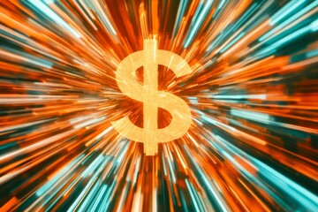 Fototapeta premium Abstract image of a dollar sign with a dynamic radial effect.