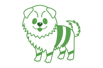 Cheerful green outline dog shows tongue with stripes on body