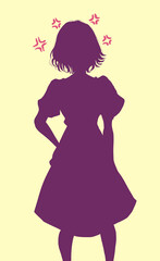 怒っている女性　ムカつきマーク　シルエット