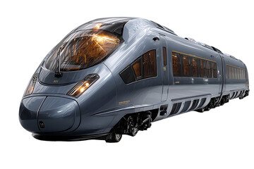 Fototapeta premium Sleek modern high-speed train with illuminated interior, showcasing advanced transportation technology and design innovation.