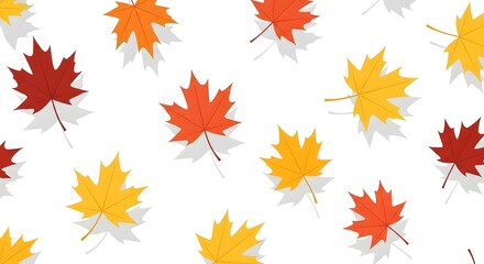 Vector flat design of falling maple leaves, warm gradient colors, isolated on white
