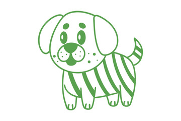 Cartoonstyle puppy dog with green outline and stripes stands sweetly, centered