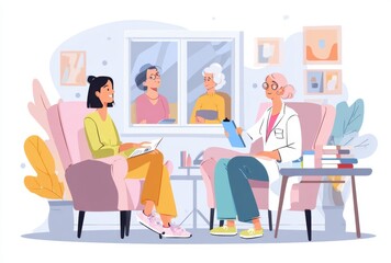 Naklejka premium Doctor Consulting Patient in with Large and Medical Equipment, Healthcare Setting