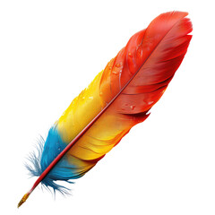 Vivid feather, gradient colors, realistic detail, water droplets, isolated on black