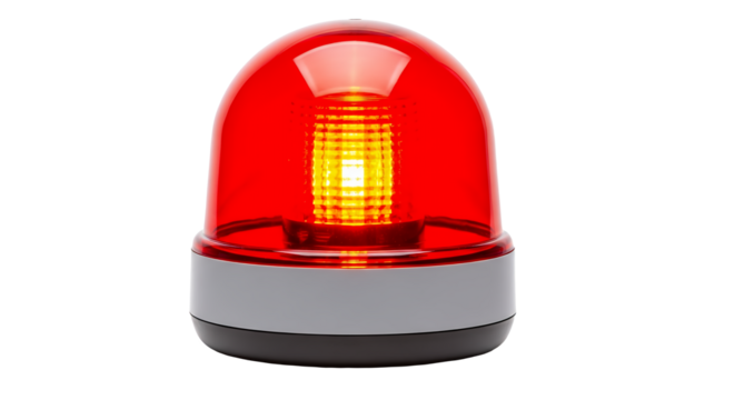 Red Emergency Siren Beacon Light Isolated on Black Background for Safety and Warning Signs