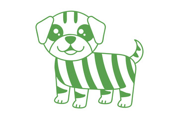 Cartoon dog with green stripes stands happily; cute animal pet