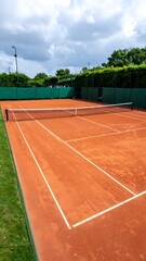 Tennis court on a partly cloudy day