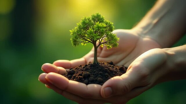 A person holds a small tree in their hands, ready for planting or decoration