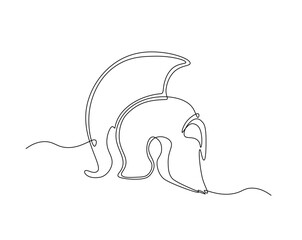 Spartan warior helment outline drawing illustration. one continuous line drawing of roman knight headgear