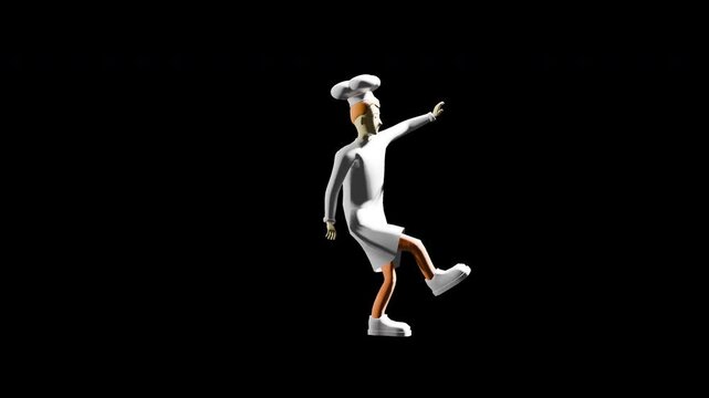 3d render chef dancing house. hip-hop dancing. prores 4444