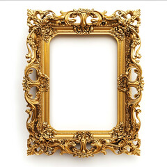 a rectangular gold photo frame intricate gold finishing 3D design white background