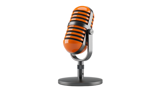 Vintage Orange Retro Microphone Isolated on White Background for Music Recording and Broadcasting