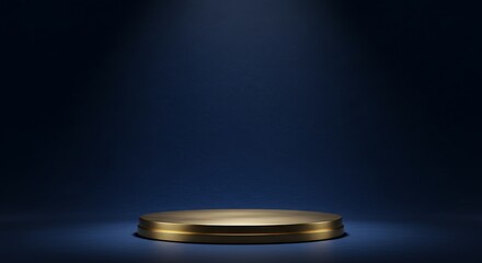 Elegant Gold Podium on Dark Blue Background, Luxury Product Display with Spotlight