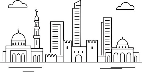 Ajman with cultural landmarks linear vector