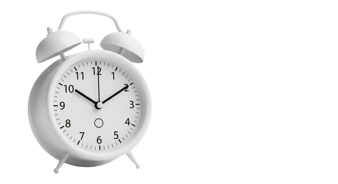 Vintage White Alarm Clock on White Background Time Management and Waking Up Concept