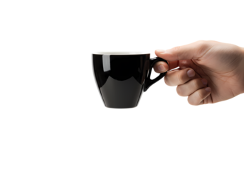 Hand Holding a Small Black Coffee Cup: Perfect for Cafe, Beverage, or Drink Menu Designs isolated on transparent background