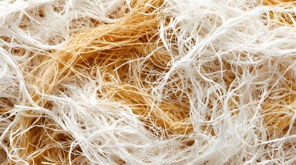 Close-Up of Natural Fibers in Beige and White Twisted Texture for Textile Background