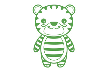 Cute green tiger cub standing with stripes and a happy expression is displayed