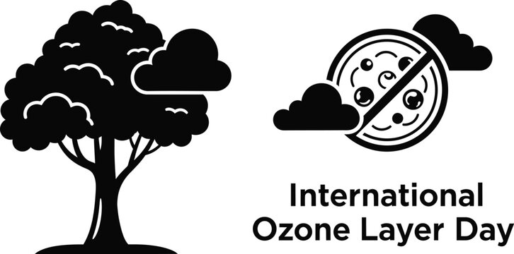 International ozone layer day logo with tree and ozone shield to promote awareness and action for climate protection