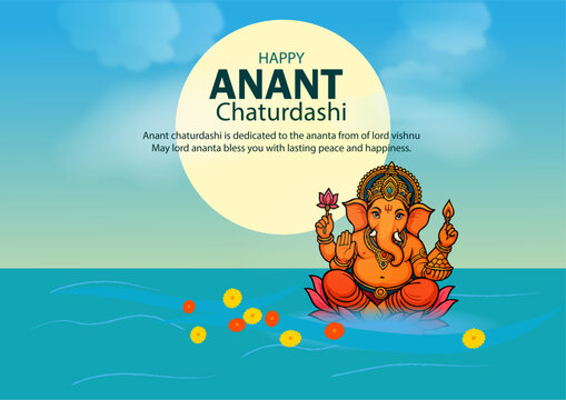 Anant Chaturdashi Festival Illustration with Lord Ganesha Immersion and Floral Offerings