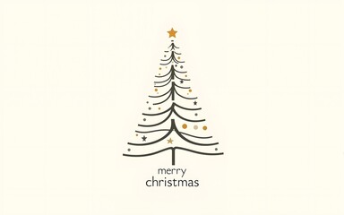 A minimalist Christmas tree illustration with clean lines and a simple design, perfect for holiday cards and festive decorations. The elegant composition features a subtle Merry Christmas text at the