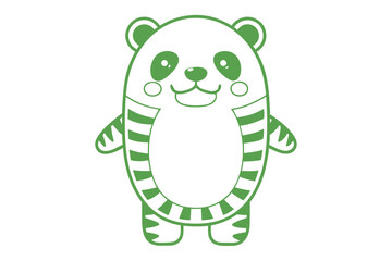 Cute green panda with striped body stands upright against a clean white backdrop