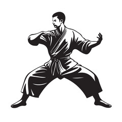 Man Martial Arts Pose Silhouette Vector isolated on white background