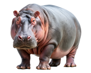 A massive hippopotamus standing powerfully, isolated on a transparent background, with its characteristic thick skin