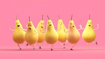 Happy pears dancing together a fun and whimsical 3d render perfect for healthy eating campaigns and joyful fruit promotions