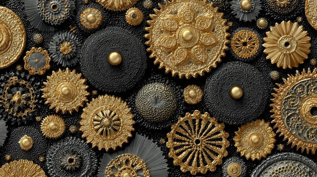 Gold and black gears, intricate patterns
