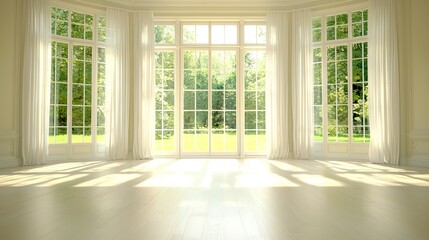 Fototapeta premium Bright and Airy Room with Large Windows and Natural Light
